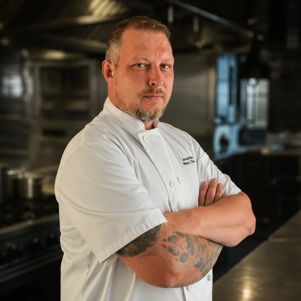 Chef Jonathan Bradley in a professional kitchen portrait